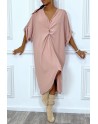 Robe tunique oversize rose col v détail froncé - 5