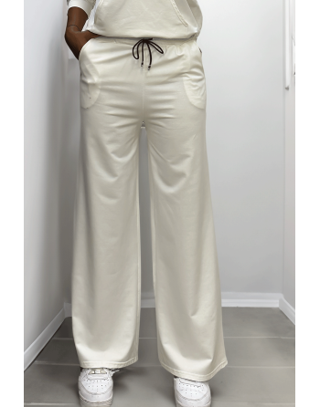 Pantalon palazzo blanc avec poches en coton - 1