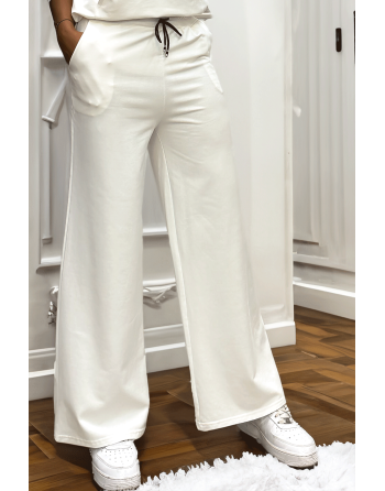 Pantalon palazzo blanc avec poches en coton - 2