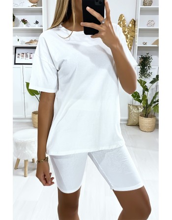 Ensemble short et t-shirt over size blanc très fashion - 2