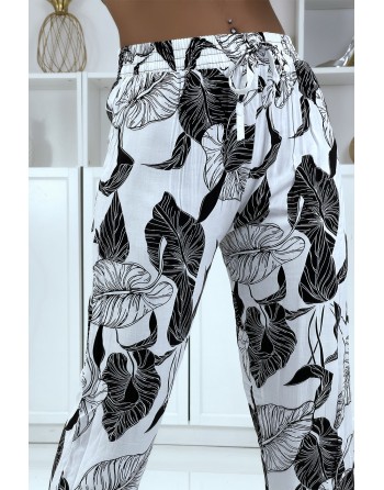 Pantalon fluide blanc à motif floral B-31 - 5