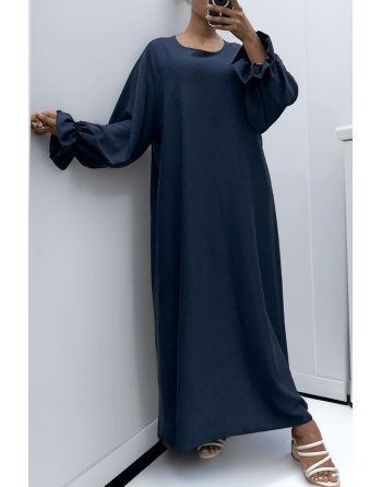 Longue abaya marine froncé aux manches  - 1