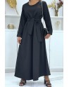 Longue abaya noire avec poches et ceinture - 1