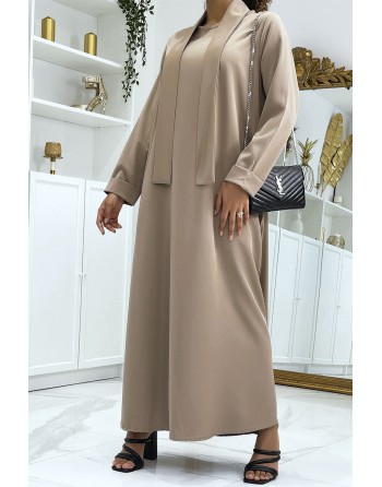 Longue abaya camel avec poches et ceinture - 1