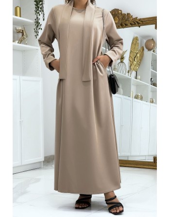 Longue abaya camel avec poches et ceinture - 2