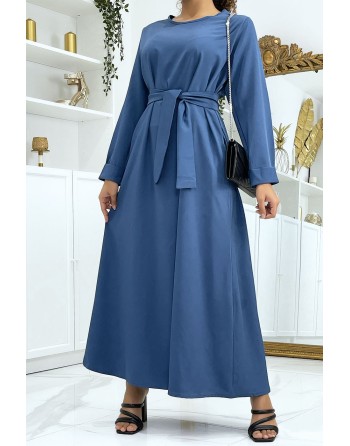 Longue abaya indigo avec poches et ceinture - 1