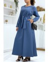 Longue abaya indigo avec poches et ceinture - 2