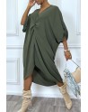 Robe tunique oversize kaki col v détail froncé - 4