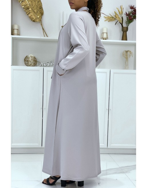 Longue abaya grise avec poches et ceinture - 1