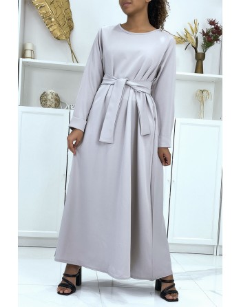 Longue abaya grise avec poches et ceinture - 2