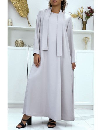 Longue abaya grise avec poches et ceinture - 4