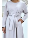 Longue abaya grise avec poches et ceinture - 6