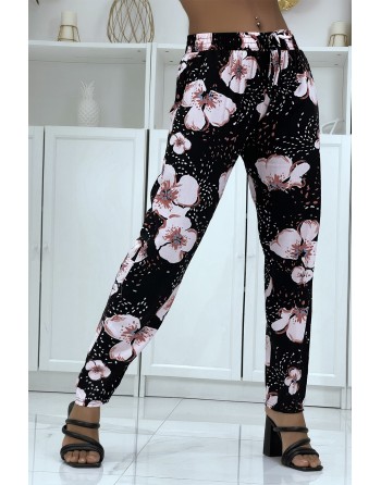 Pantalon fluide rose à motif floral B-60 - 5