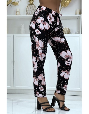 Pantalon fluide rose à motif floral B-60 - 6