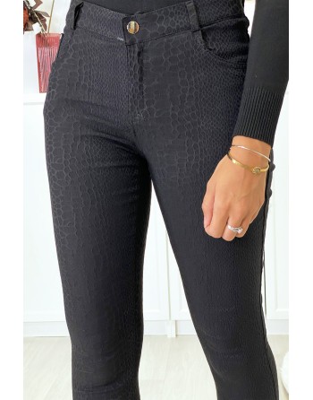 Pantalon slim noir motif python avec 5 poches - 3