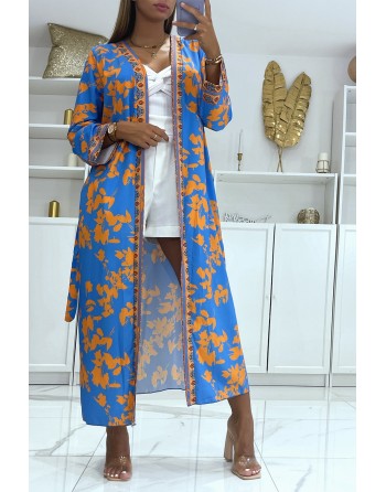Sublime kimono en soie avec motif bleu et orange - 2