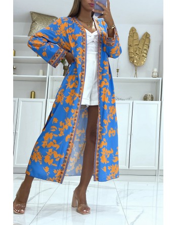 Sublime kimono en soie avec motif bleu et orange - 3