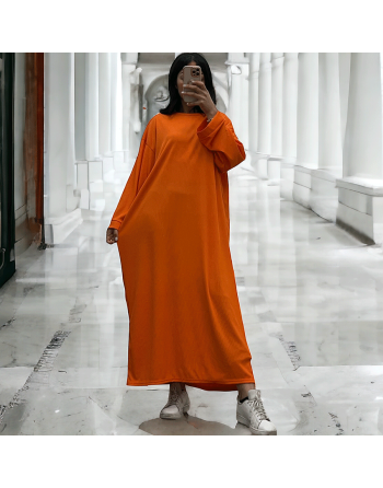 Longue robe orange collection printemps-été en maille côtelé extensible très agréable à porter - 4