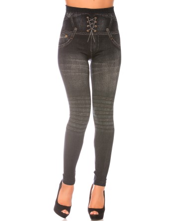 Leggings minceur noir style jeans taille haute et effet lien croisé. Effet Push-Up - 3
