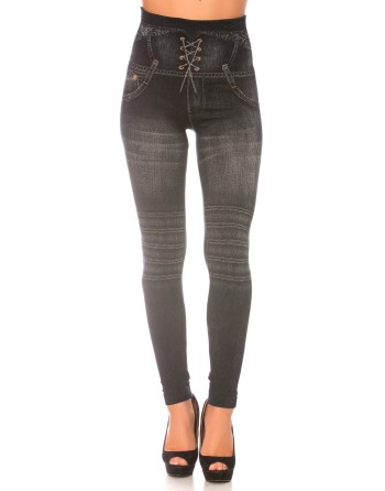 Leggings minceur noir style jeans taille haute et effet lien croisé. Effet Push-Up - 5
