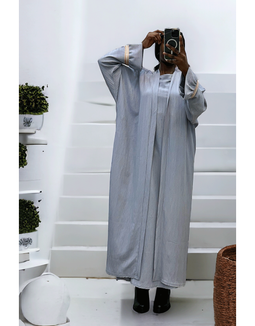 Abaya 2 pièces robe et kimono gris très class - 1