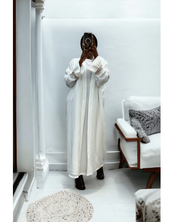 Abaya 2 pièces robe et kimono blanc très class - 3