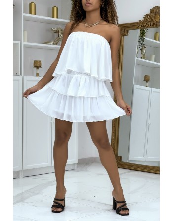 Petite robe élastique blanche à volants - 5