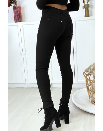 Pantalon slim noir en strech avec zip et suédine - 5