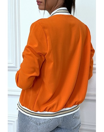 Veste fluide orange légère à zip et bordure dorée - 1
