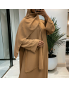 Robe abaya couleur camel avec foulard  intégré  - 1