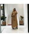 Robe abaya couleur camel avec foulard  intégré  - 3