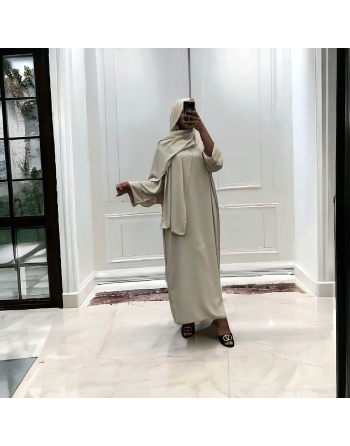 Robe abaya couleur beige avec foulard  intégré  - 3