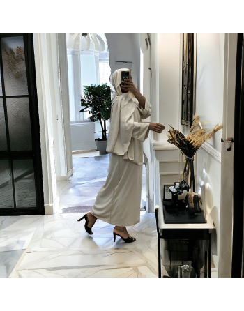 Robe abaya couleur beige avec foulard  intégré  - 5
