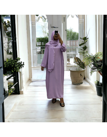 Robe abaya couleur lilas avec foulard  intégré  - 2