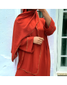 Robe abaya couleur cognac avec foulard  intégré  - 1