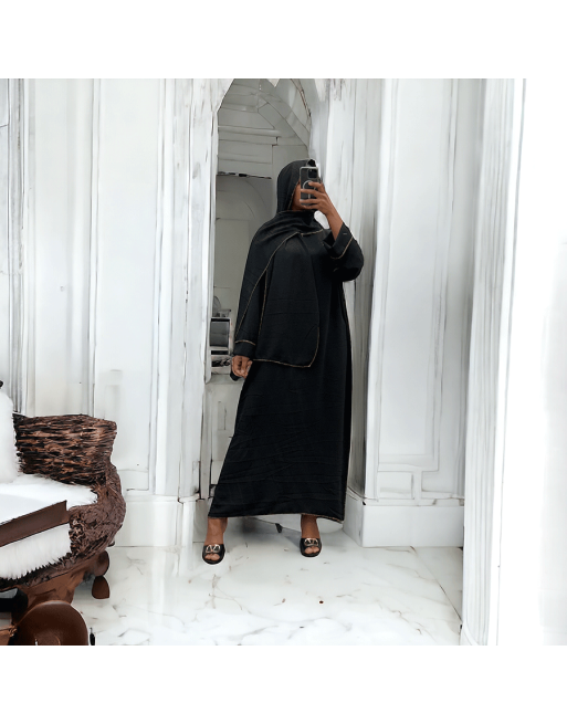 Robe abaya couleur noir avec foulard  intégré  - 3