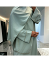 Robe abaya couleur vert d'eau en soie de medine avec foulard  intégré  - 5