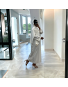 Robe abaya couleur blanche en soie de medine avec foulard  intégré  - 1
