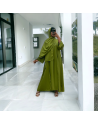 Robe abaya couleur pistache deux pièces avec foulard  - 4