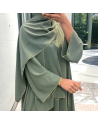 Robe abaya couleur kaki deux pièces avec foulard  - 1