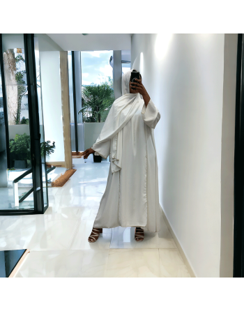 Robe abaya couleur blanche deux pièces avec foulard  - 5