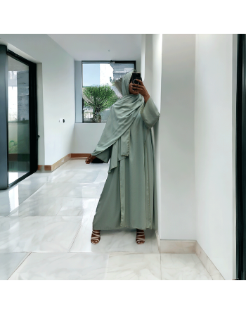 Robe abaya couleur vert d'eau deux pièces avec foulard  - 5