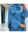 Robe abaya couleur indigo deux pièces avec foulard  - 1